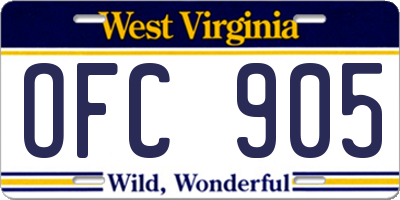 WV license plate OFC905