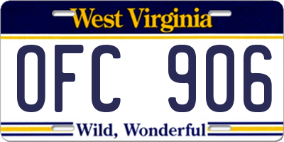 WV license plate OFC906