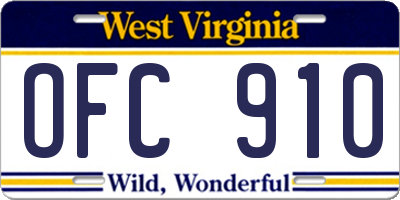 WV license plate OFC910