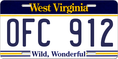WV license plate OFC912