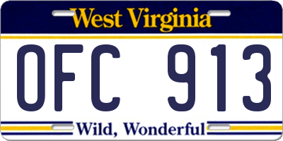 WV license plate OFC913
