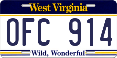 WV license plate OFC914