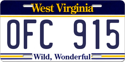 WV license plate OFC915