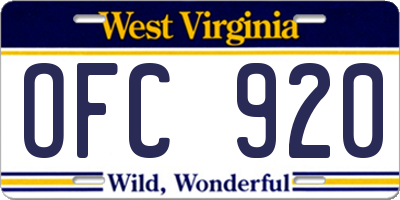 WV license plate OFC920