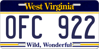 WV license plate OFC922