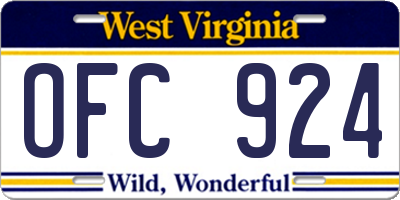 WV license plate OFC924