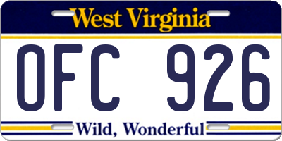 WV license plate OFC926