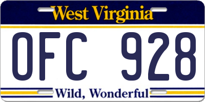 WV license plate OFC928