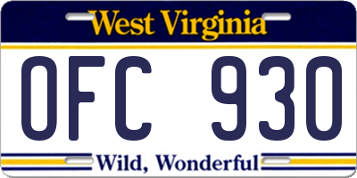 WV license plate OFC930