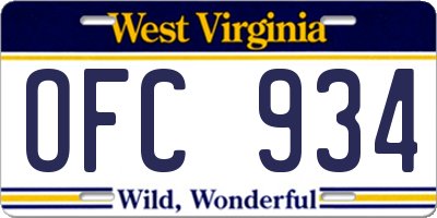 WV license plate OFC934