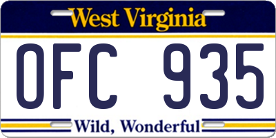 WV license plate OFC935
