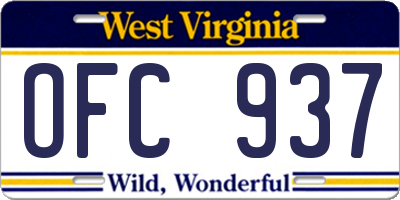 WV license plate OFC937
