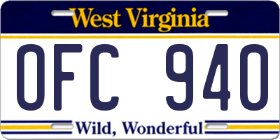 WV license plate OFC940