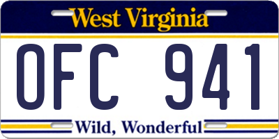 WV license plate OFC941