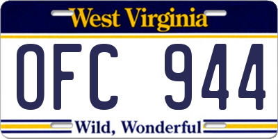WV license plate OFC944
