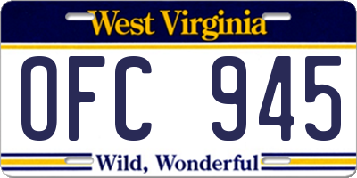 WV license plate OFC945