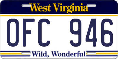 WV license plate OFC946