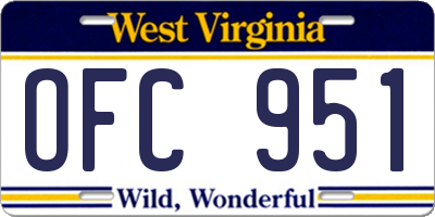 WV license plate OFC951