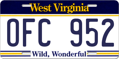 WV license plate OFC952