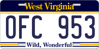 WV license plate OFC953