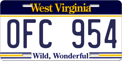 WV license plate OFC954
