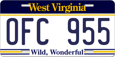 WV license plate OFC955