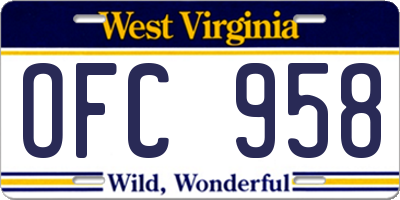 WV license plate OFC958