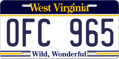 WV license plate OFC965