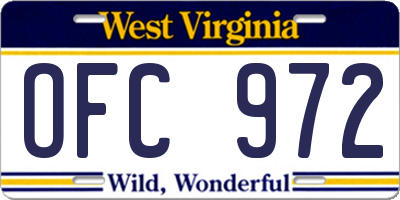 WV license plate OFC972