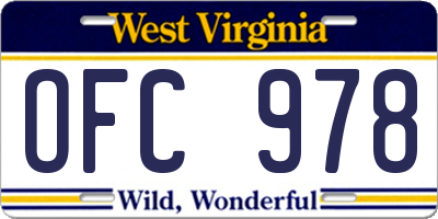 WV license plate OFC978