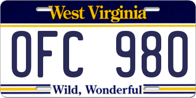 WV license plate OFC980