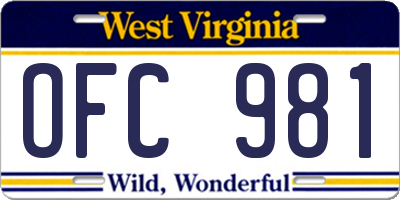 WV license plate OFC981