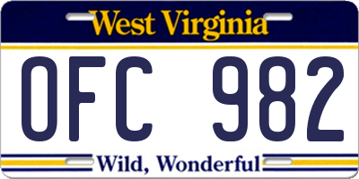 WV license plate OFC982