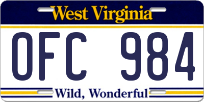 WV license plate OFC984