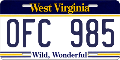 WV license plate OFC985