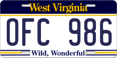WV license plate OFC986