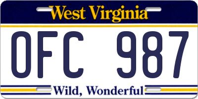 WV license plate OFC987