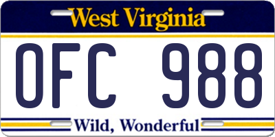 WV license plate OFC988
