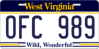 WV license plate OFC989