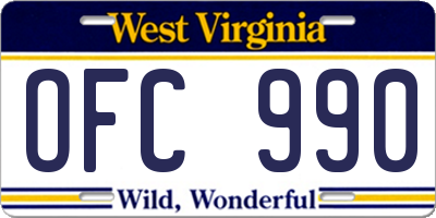 WV license plate OFC990