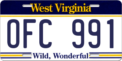 WV license plate OFC991