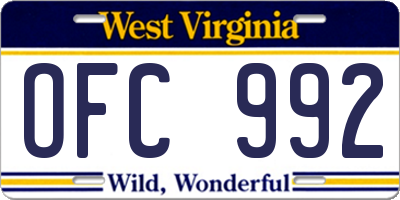 WV license plate OFC992