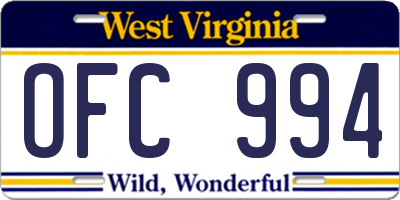 WV license plate OFC994