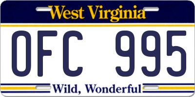 WV license plate OFC995