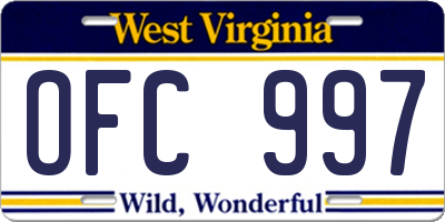 WV license plate OFC997