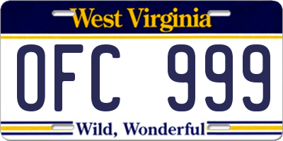 WV license plate OFC999