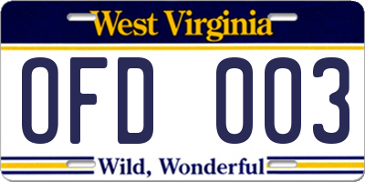 WV license plate OFD003