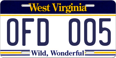 WV license plate OFD005