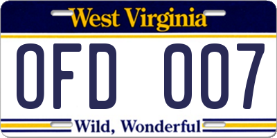 WV license plate OFD007