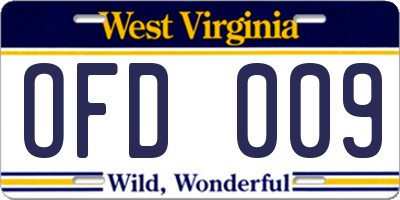 WV license plate OFD009